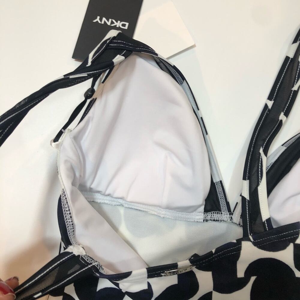 DKNY NAVY MULTI DOT Mesh-Trim One-Piece Swimsuit - Picture 6 of 7